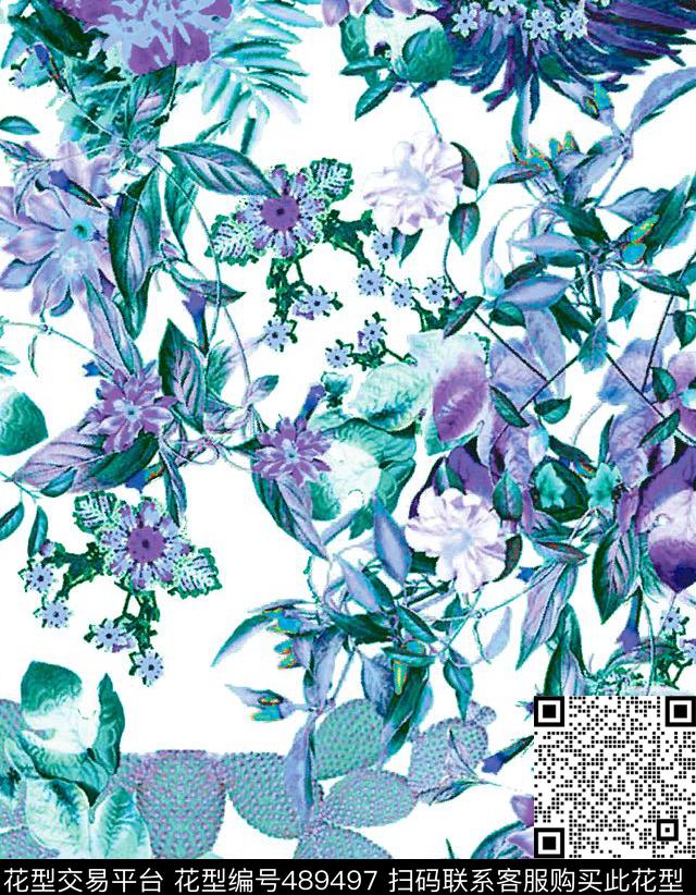原创花卉优雅数码印花华亿平台下载（图片编号: 489497） - 瓦栏（Walan）