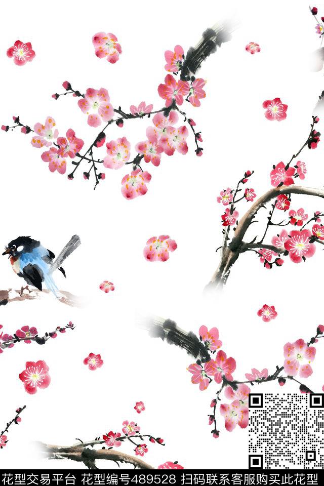 中国风国画花卉鸟数码印花华亿平台下载（图片编号: 489528） - 瓦栏（Walan）
