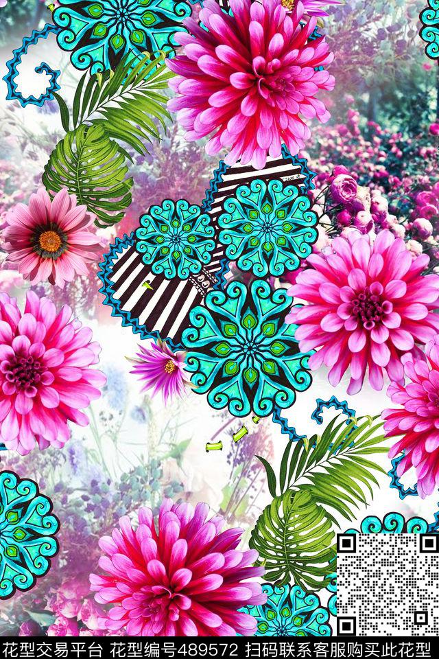 时尚数码花卉层次感数码印花华亿平台下载（图片编号: 489572） - 瓦栏（Walan）