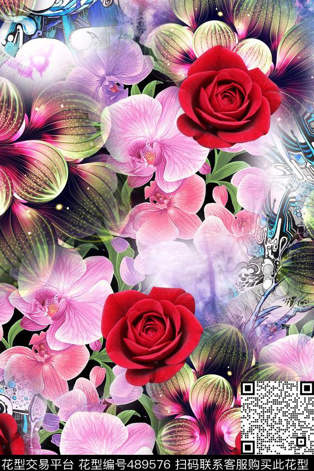 时尚数码花卉时尚大牌数码印花华亿平台下载（图片编号: 489576） - 瓦栏（Walan）