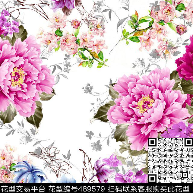 流行时尚花卉数码印花华亿平台下载（图片编号: 489579） - 瓦栏（Walan）