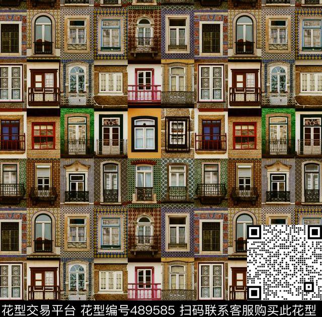 复古时尚流行窗户数码印花华亿平台下载（图片编号: 489585） - 瓦栏（Walan）