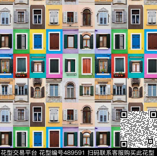 时尚复古窗户数码印花华亿平台下载（图片编号: 489591） - 瓦栏（Walan）