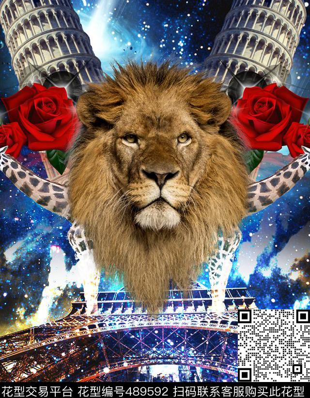 狮子塔胸花数码印花华亿平台下载（图片编号: 489592） - 瓦栏（Walan）