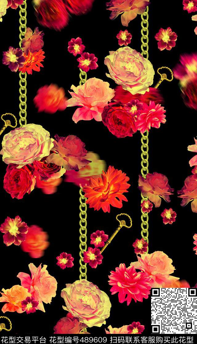 复古花卉铁链大牌秋冬装数码印花华亿平台下载（图片编号: 489609） - 瓦栏（Walan）