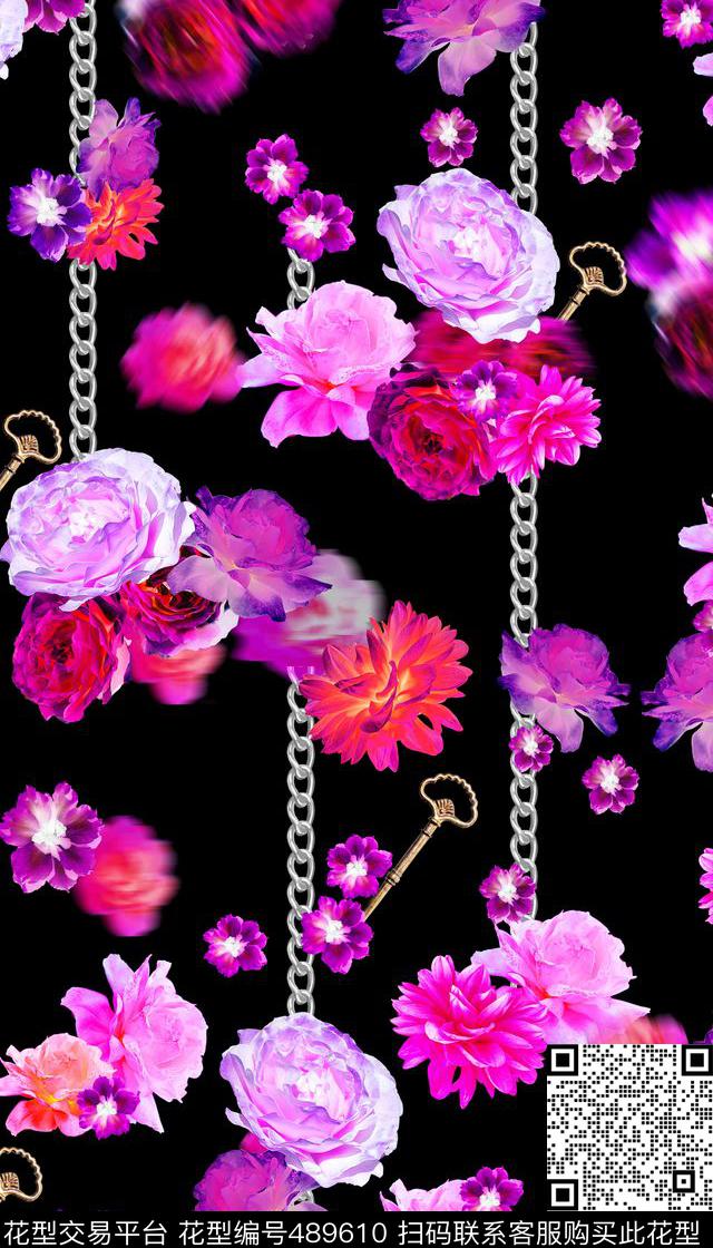 复古花卉铁链大牌秋冬装数码印花华亿平台下载（图片编号: 489610） - 瓦栏（Walan）