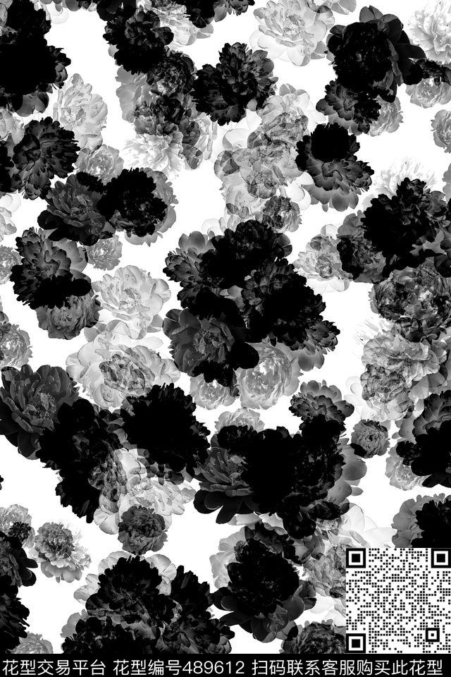 复古黑白玫瑰花休闲女装短裙连衣裙数码印花华亿平台下载（图片编号: 489612） - 瓦栏（Walan）