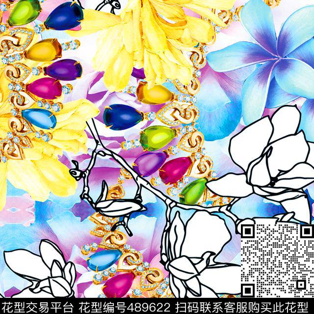 MAX-珠宝花卉流行时尚欧美数码印花华亿平台下载（图片编号: 489622） - 瓦栏（Walan）