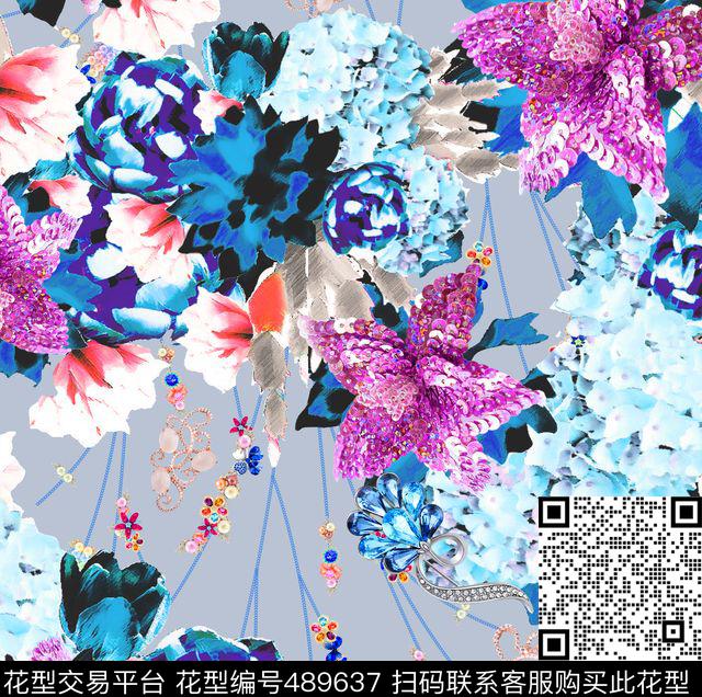MAX-珠宝花卉流行时尚欧美数码印花华亿平台下载（图片编号: 489637） - 瓦栏（Walan）
