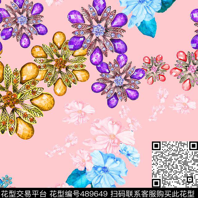 MAX-珠宝花卉流行时尚珠宝宝石手绘花数码印花华亿平台下载（图片编号: 489649） - 瓦栏（Walan）