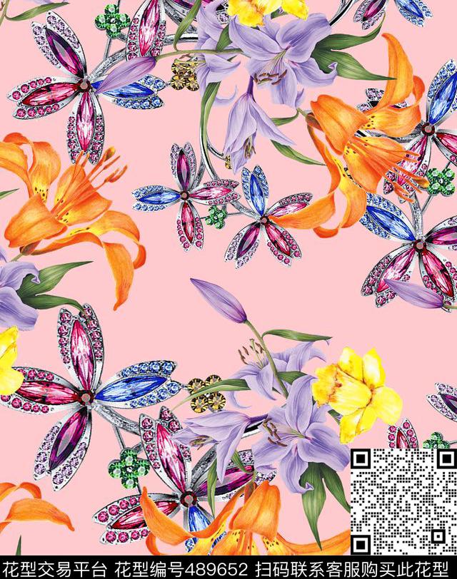 MAX-珠宝花卉流行时尚珠宝宝石手绘花数码印花华亿平台下载（图片编号: 489652） - 瓦栏（Walan）