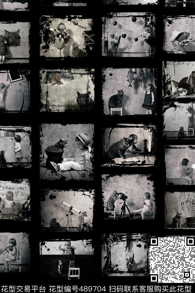 时尚猫咪童年趣事数码印花华亿平台下载（图片编号: 489704） - 瓦栏（Walan）