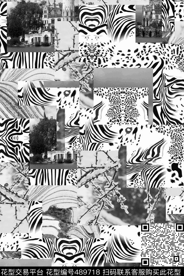 拼接动物纹、风景、建筑拼接组合数码印花华亿平台下载（图片编号: 489718） - 瓦栏（Walan）