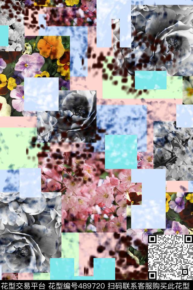 拼接花卉、风景、色块拼接组合数码印花华亿平台下载（图片编号: 489720） - 瓦栏（Walan）