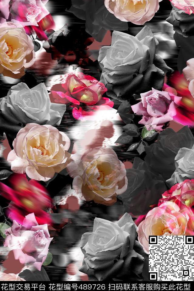 抽象玫瑰花女装秋冬装数码印花华亿平台下载（图片编号: 489726） - 瓦栏（Walan）