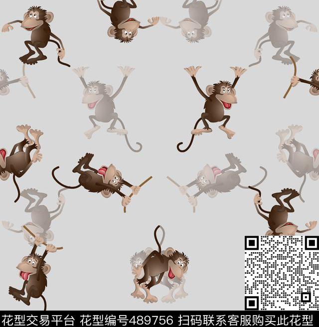 动物猴子卡通数码印花华亿平台下载（图片编号: 489756） - 瓦栏（Walan）
