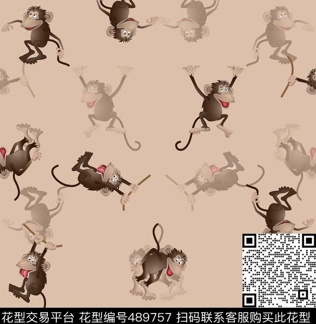 卡通猴子动物传统印花华亿平台下载（图片编号: 489757） - 瓦栏（Walan）