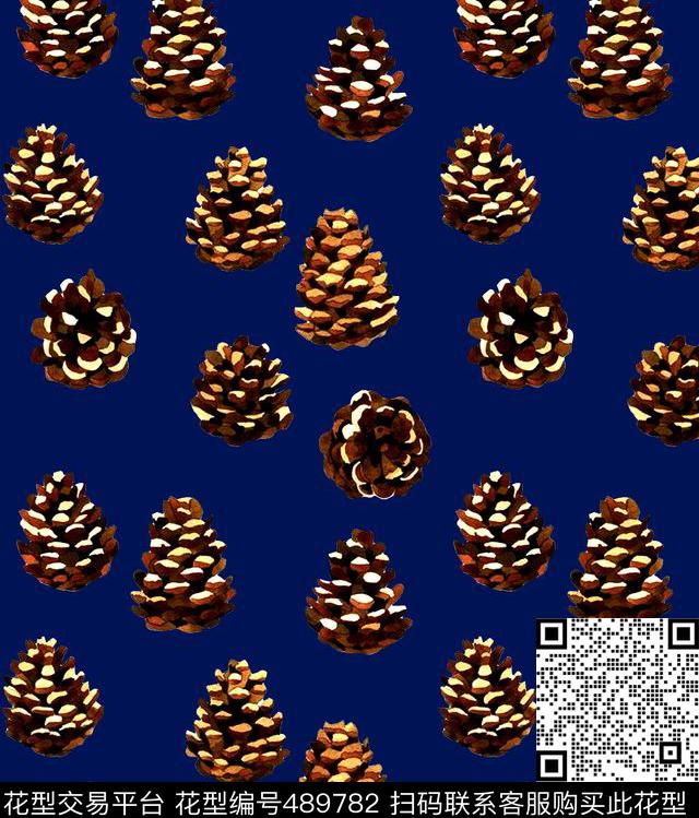 松果植物时尚蓝底通用华亿平台数码印花华亿平台下载（图片编号: 489782） - 瓦栏（Walan）