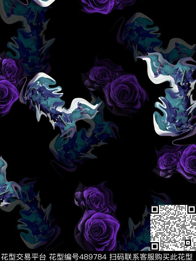 潮流复古玫瑰花数码印花华亿平台下载（图片编号: 489784） - 瓦栏（Walan）