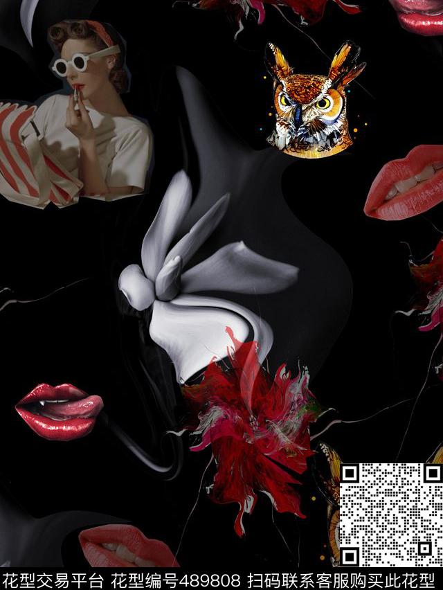 潮流复古猫头鹰数码印花华亿平台下载（图片编号: 489808） - 瓦栏（Walan）