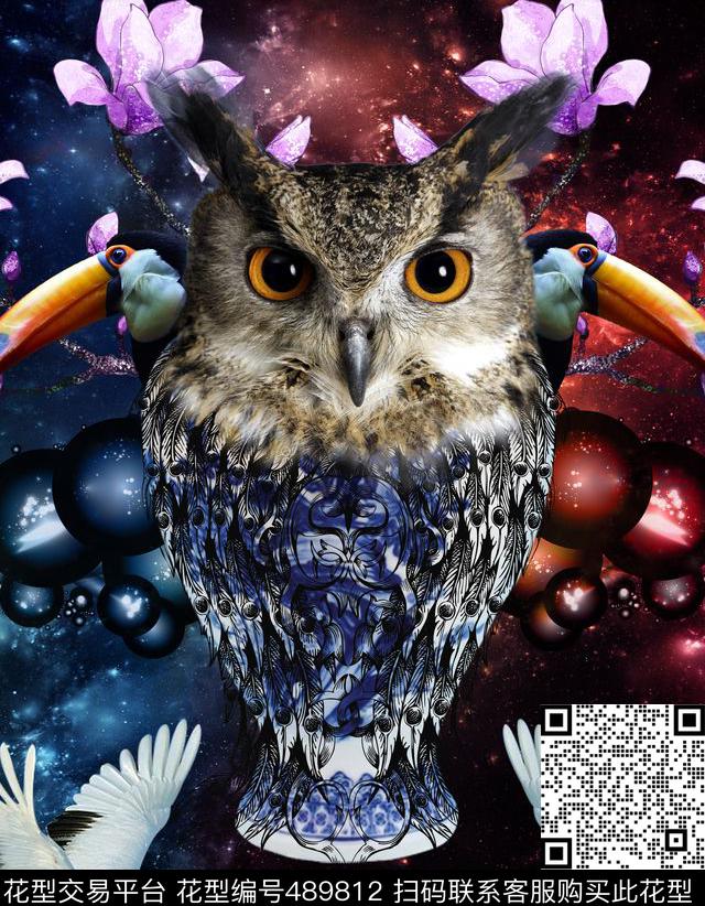 猫头鹰鸟胸花数码印花华亿平台下载（图片编号: 489812） - 瓦栏（Walan）