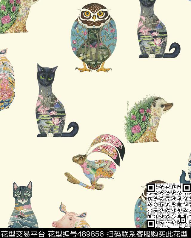 时尚趣味动物花卉数码印花华亿平台下载（图片编号: 489856） - 瓦栏（Walan）