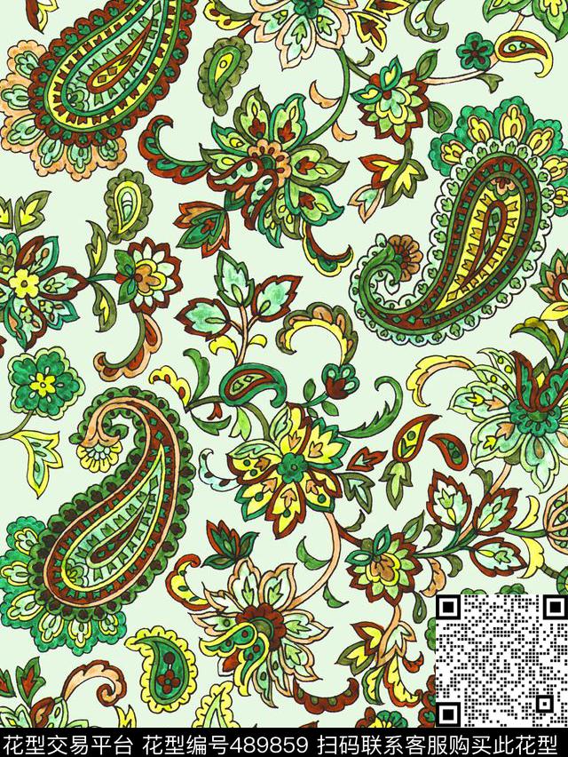 几何线条腰果抽象花朵数码印花华亿平台下载（图片编号: 489859） - 瓦栏（Walan）