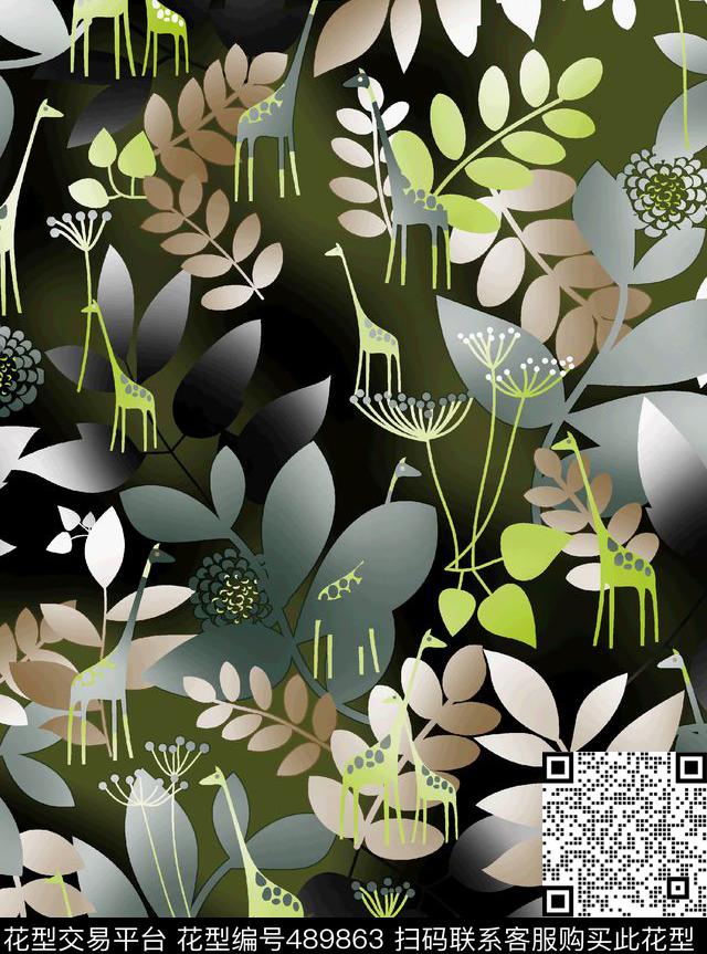 抽象树叶蒲公英飘花几何图形数码印花华亿平台下载（图片编号: 489863） - 瓦栏（Walan）