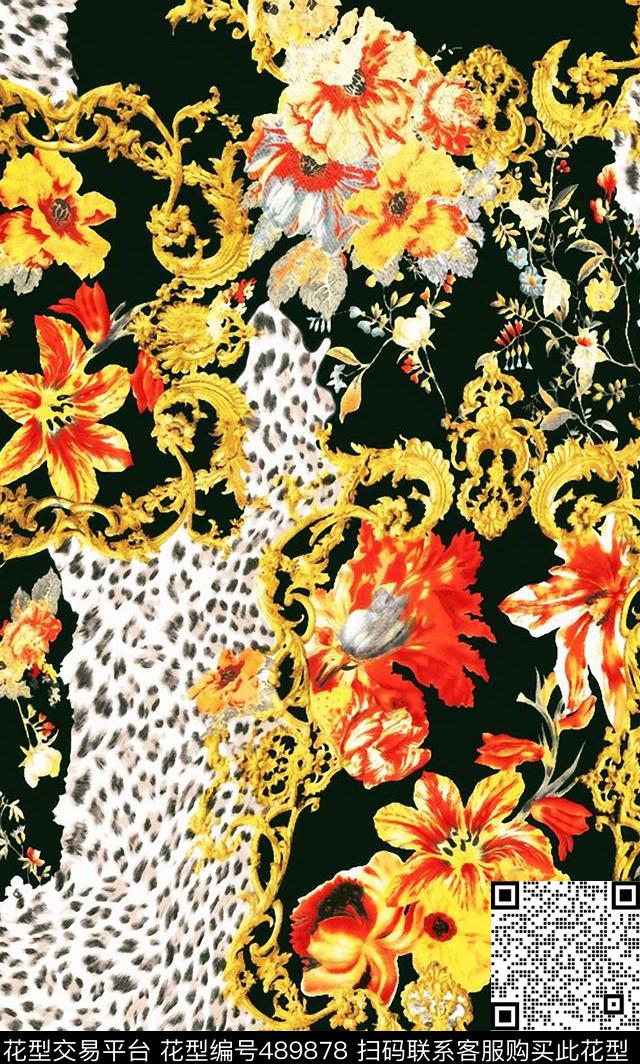 巴洛克花卉豹纹数码印花华亿平台下载（图片编号: 489878） - 瓦栏（Walan）