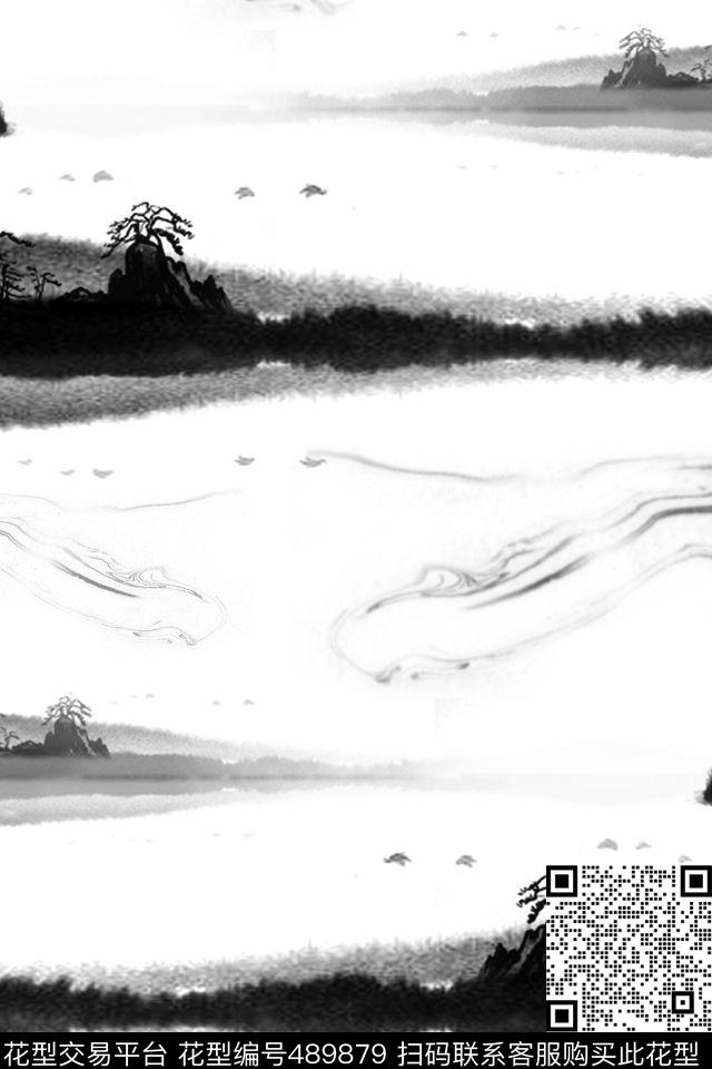 中国风水墨风景民族数码印花华亿平台下载（图片编号: 489879） - 瓦栏（Walan）