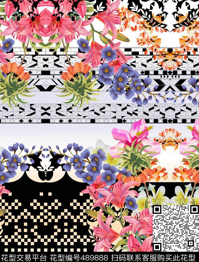 巴洛克几何花卉拼接蕾丝数码印花华亿平台下载（图片编号: 489888） - 瓦栏（Walan）