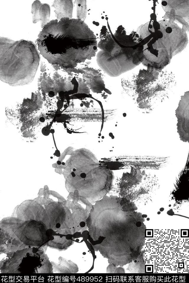 水墨原创手绘数码印花华亿平台下载（图片编号: 489952） - 瓦栏（Walan）