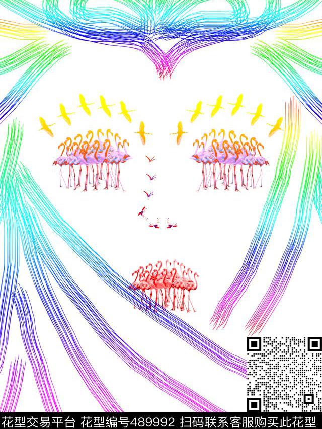 抽象火烈鸟蒙面纱巾数码印花华亿平台下载（图片编号: 489992） - 瓦栏（Walan）