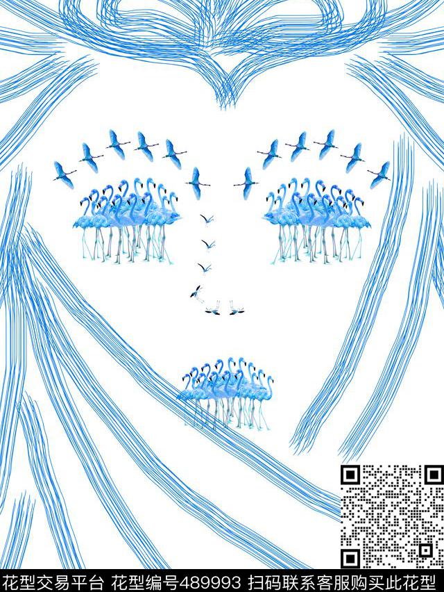抽象火烈鸟蒙面纱巾数码印花华亿平台下载（图片编号: 489993） - 瓦栏（Walan）