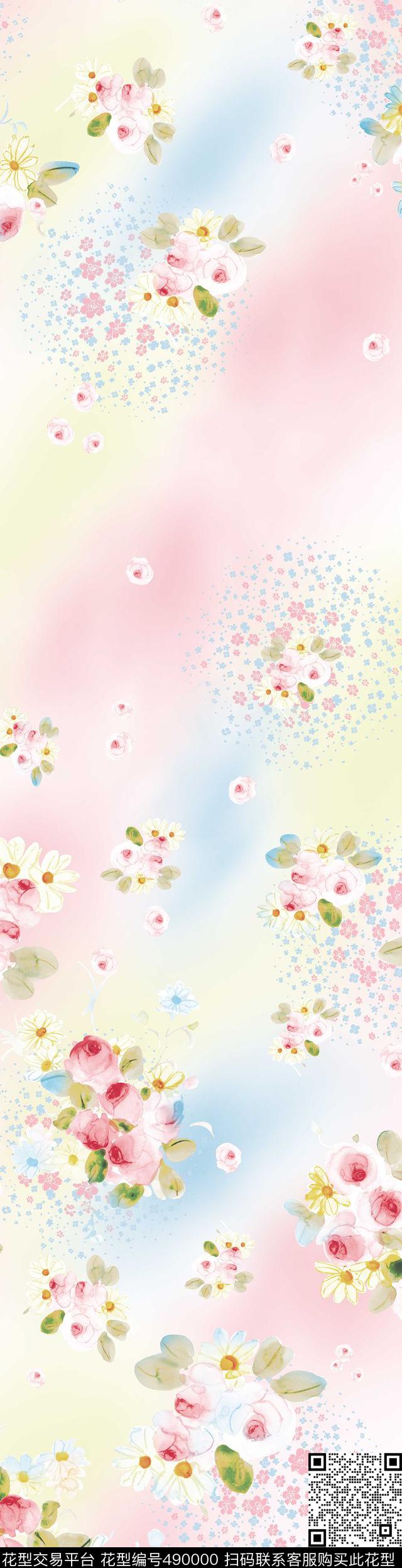 时尚花卉抽象数码印花华亿平台下载（图片编号: 490000） - 瓦栏（Walan）