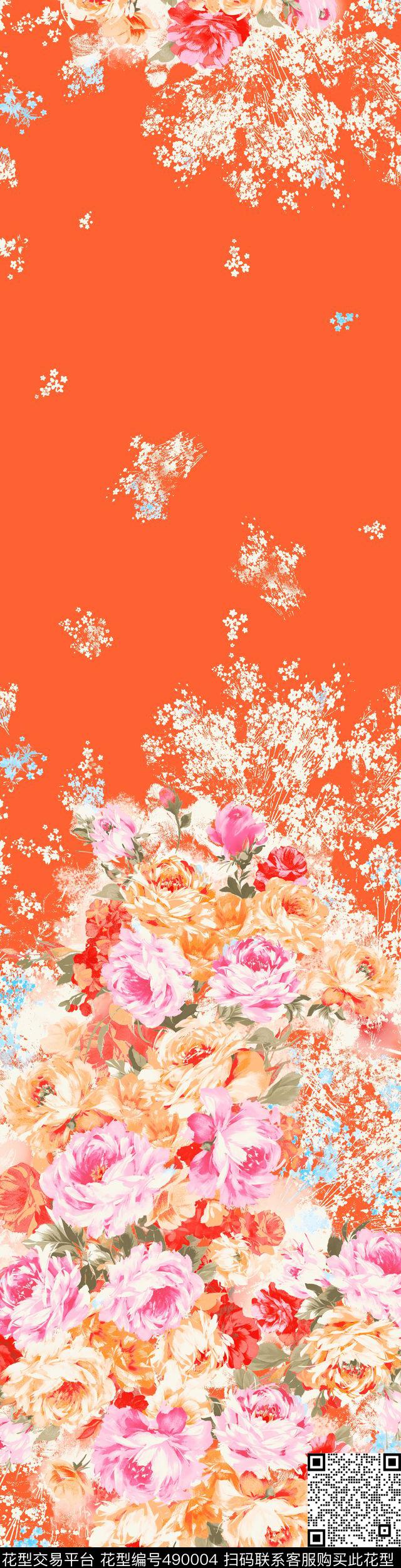 花卉时尚手绘数码印花华亿平台下载（图片编号: 490004） - 瓦栏（Walan）