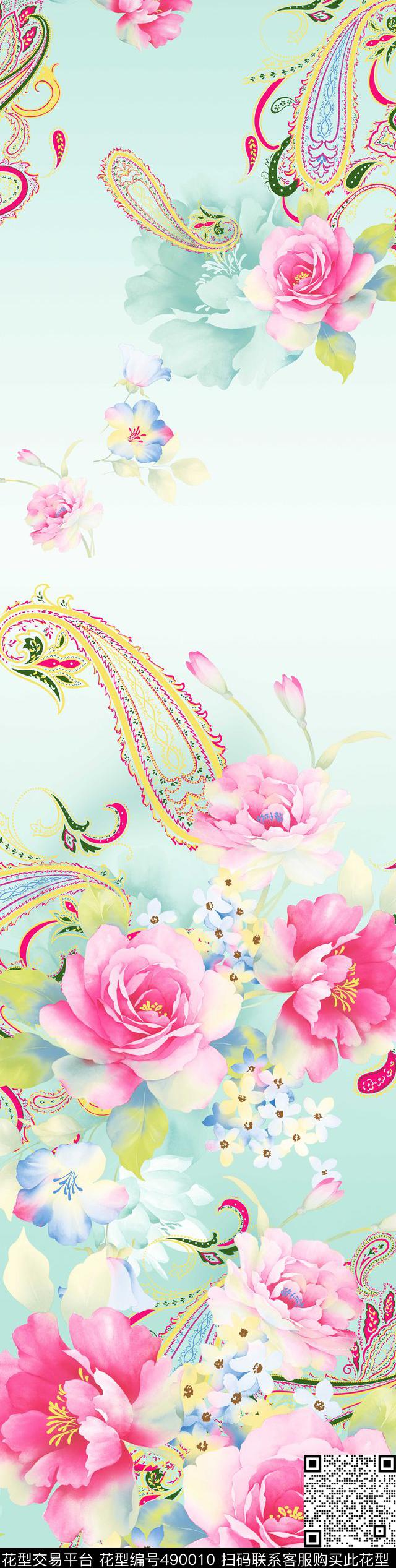 花卉手绘时尚数码印花华亿平台下载（图片编号: 490010） - 瓦栏（Walan）