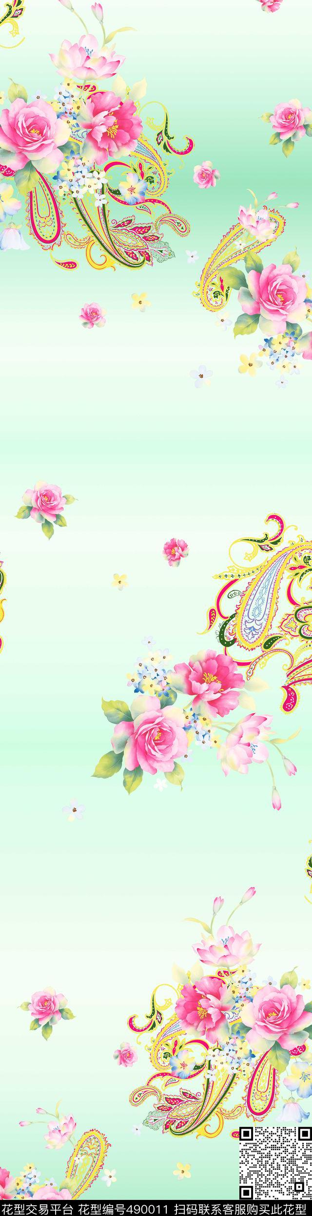 时尚花卉手绘数码印花华亿平台下载（图片编号: 490011） - 瓦栏（Walan）