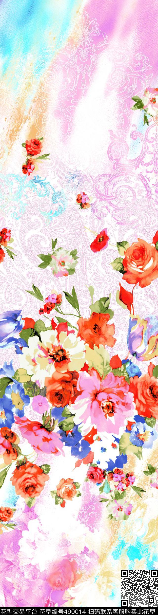 时尚花卉抽象数码印花华亿平台下载（图片编号: 490014） - 瓦栏（Walan）
