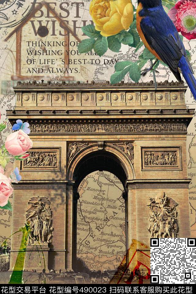 创意服装面料复古复古建筑数码印花华亿平台下载（图片编号: 490023） - 瓦栏（Walan）