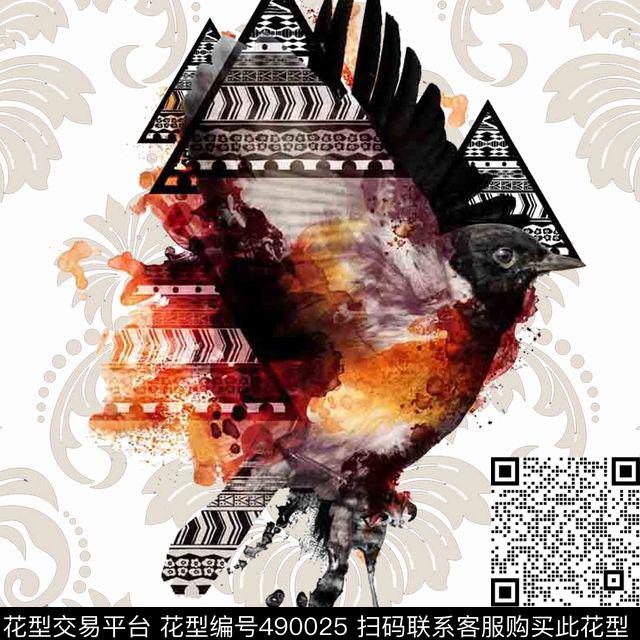 创意T恤LOGO几何图形鸟数码印花华亿平台下载（图片编号: 490025） - 瓦栏（Walan）