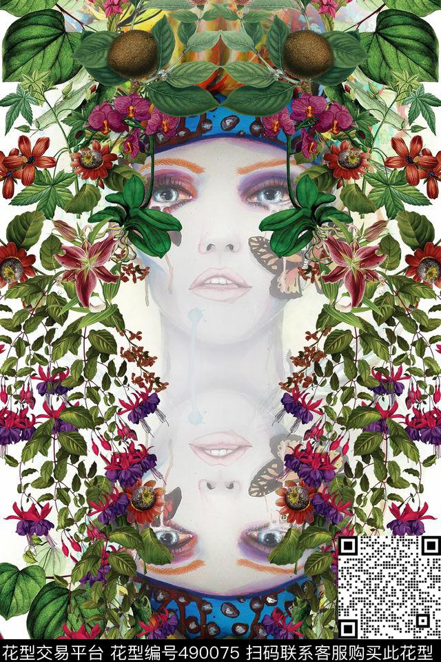 花卉抽象人物数码印花华亿平台下载（图片编号: 490075） - 瓦栏（Walan）