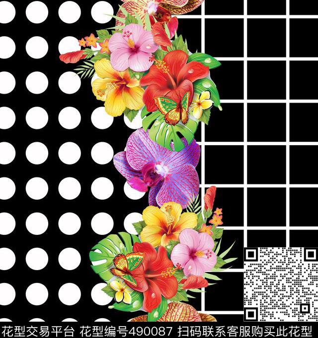 数码定位花卉格子点子花卉数码印花华亿平台下载（图片编号: 490087） - 瓦栏（Walan）