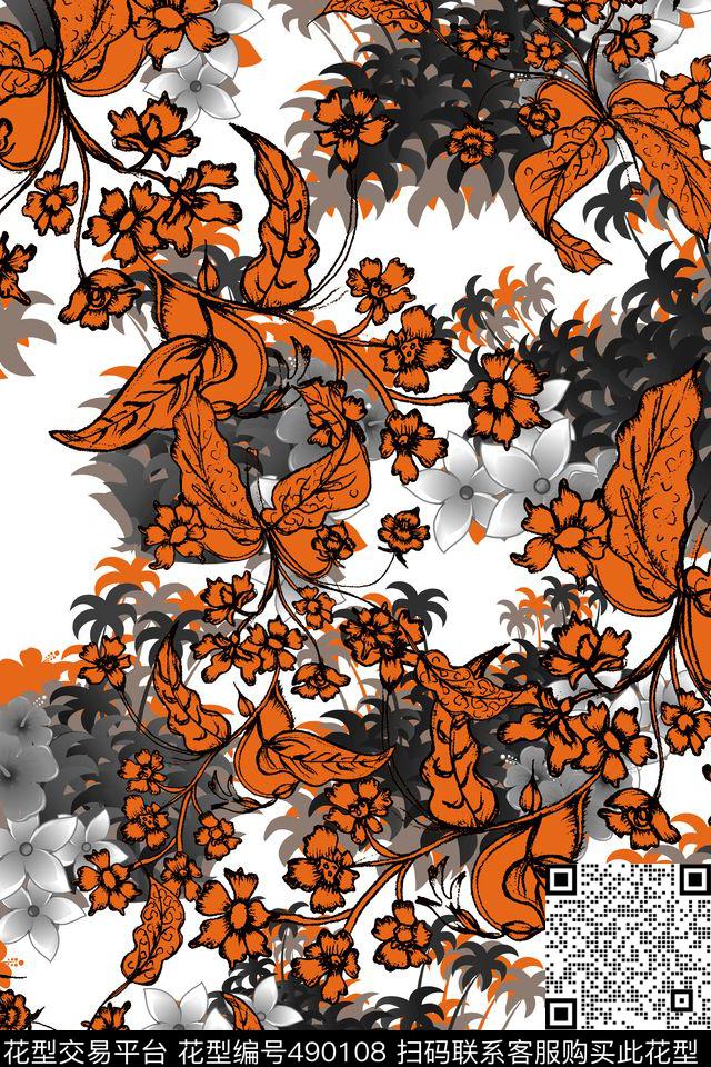 大牌植物花卉数码印花华亿平台下载（图片编号: 490108） - 瓦栏（Walan）
