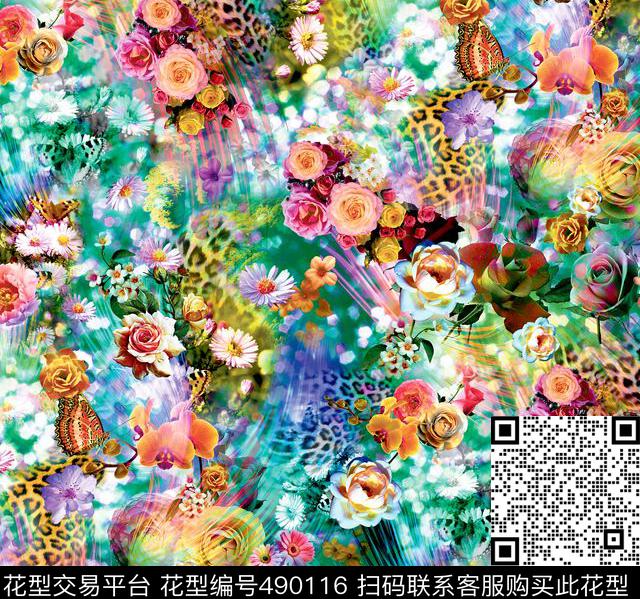 原创花卉优雅数码印花华亿平台下载（图片编号: 490116） - 瓦栏（Walan）