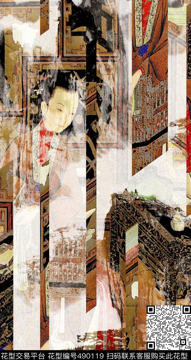 古风古画解构数码印花华亿平台下载（图片编号: 490119） - 瓦栏（Walan）