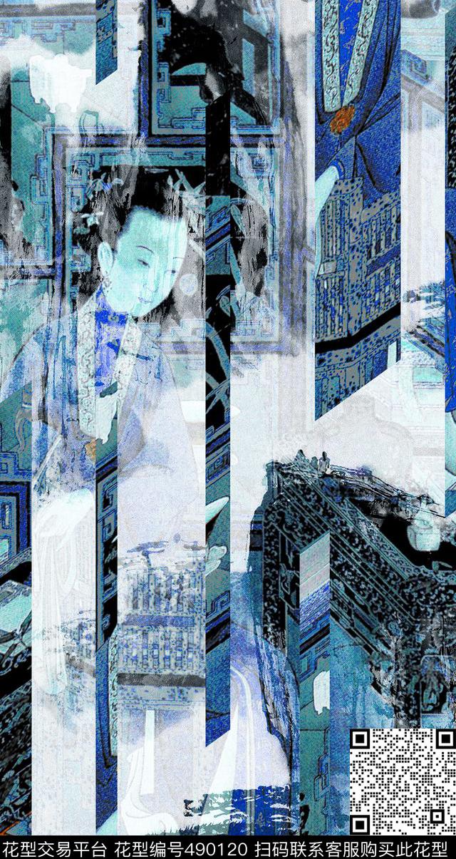 古风古画解构数码印花华亿平台下载（图片编号: 490120） - 瓦栏（Walan）