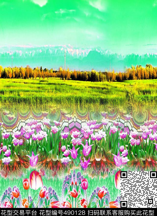 原创绘画优雅数码印花华亿平台下载（图片编号: 490128） - 瓦栏（Walan）