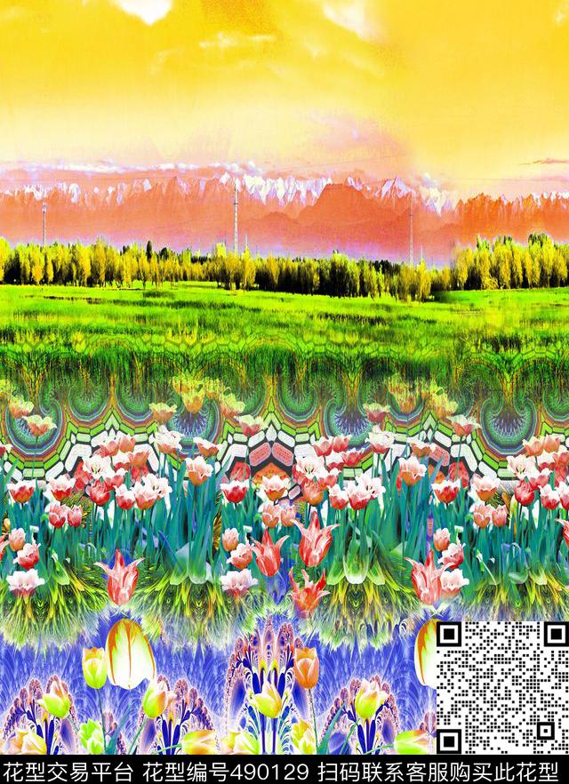 原创绘画优雅数码印花华亿平台下载（图片编号: 490129） - 瓦栏（Walan）