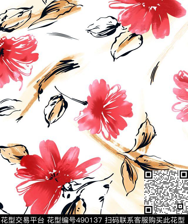 花简约中国风数码印花华亿平台下载（图片编号: 490137） - 瓦栏（Walan）